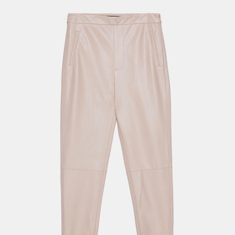Zara Cream Leather-Look Leggings